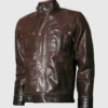 Distressed Mens Brown Leather Motorcycle Jacket