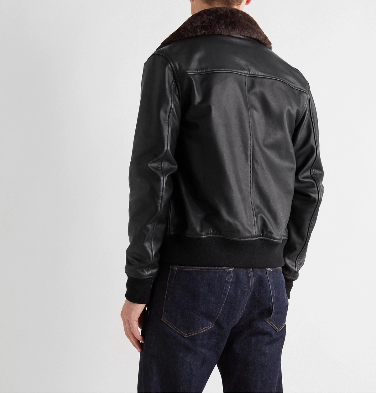 Mens Black Bomber Shearling Leather Jacket