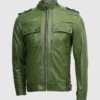 Slim Fit Men Green Biker Jacket