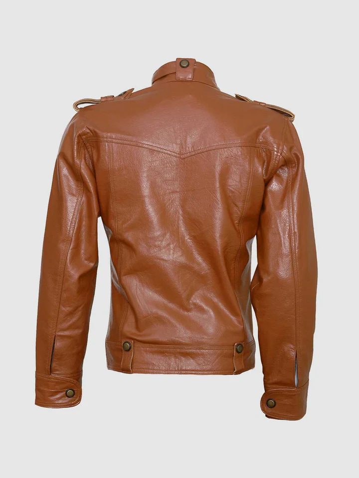 Mens Tan Biker Leather Jacket