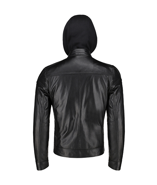Black Slim Fit Leather Jacket With Hood