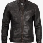 Mens Vintage Brown Leather Cafe Racer Jacket