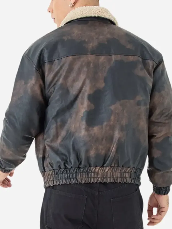 Mens Distressed Brown Fur Collar Jacket