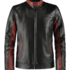 Mens Retro Maroon And Black Leather Jacket