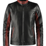 Mens Retro Maroon And Black Leather Jacket