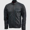 Men Blue Waxed Leather Jacket With Red Shade
