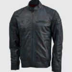 Men Blue Waxed Leather Jacket With Red Shade