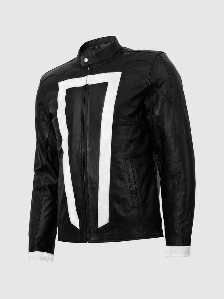 Men Black And White Leather Motorcycle Jacket