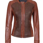Womens Brown Cafe Racer Leather Jacket – Unique Texture