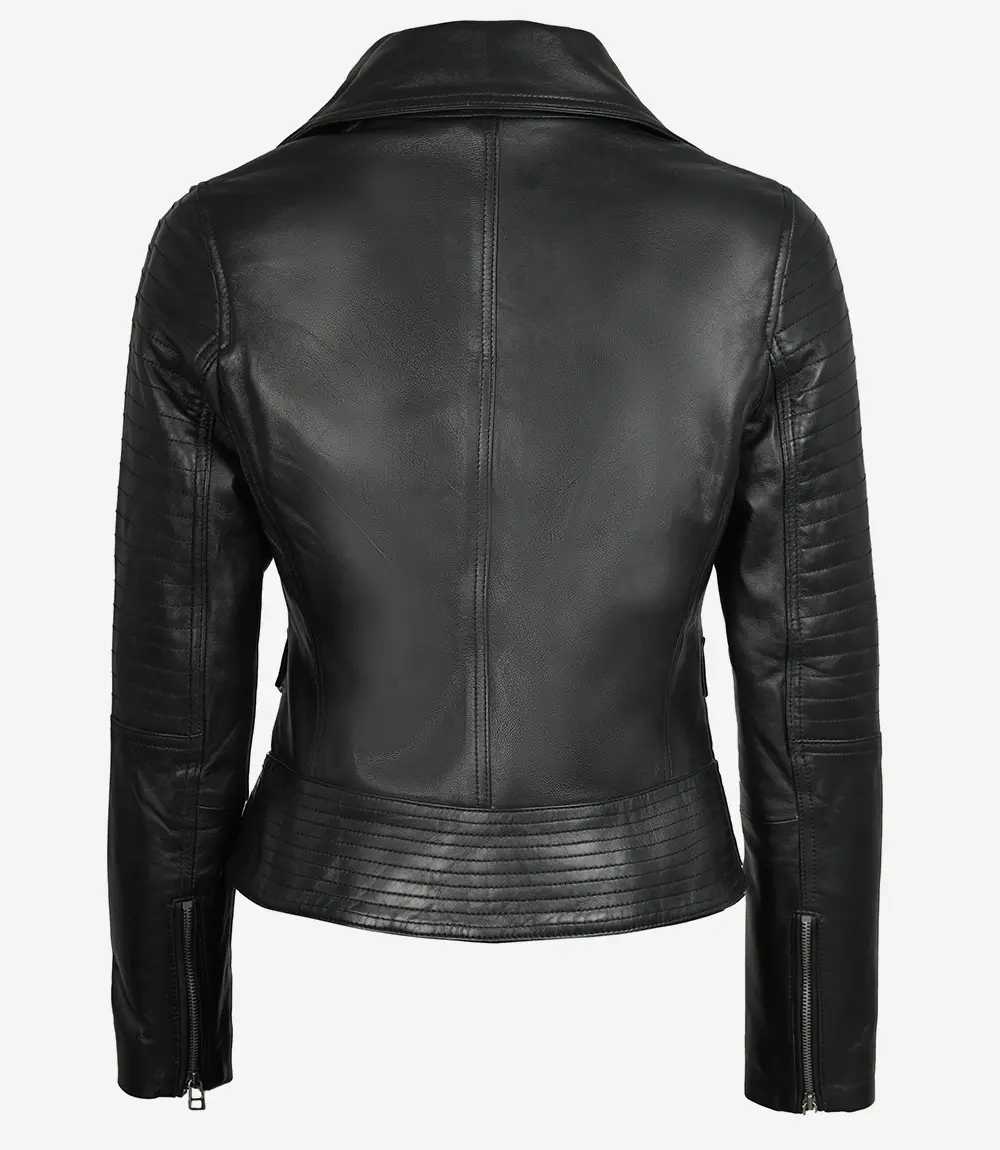 Womens Sleek Black Leather Moto Biker Jacket