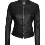Women Black Cafe Racer Leather Jacket
