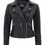 Real Leather Womens Biker Jacket Bari Black