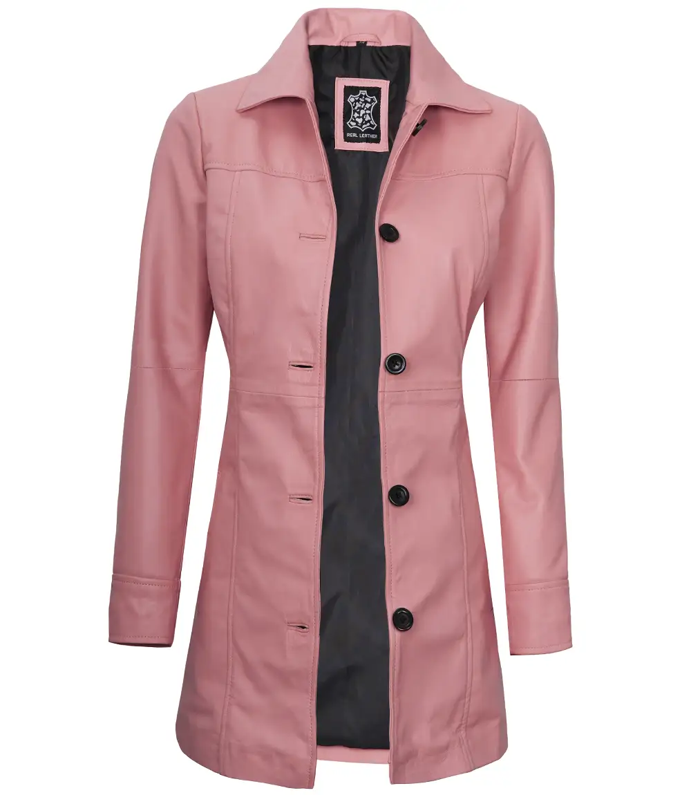 Womens Real Leather Pink Car Coat
