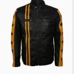 Mens Cafe Racer Yellow Star Leather Jacket
