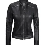 Black Real Leather Cafe Racer Jacket For Women