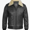 Premium Black Leather Bomber Jacket Men's Fur Collar Edition