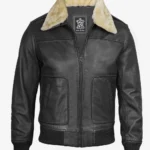 Premium Black Leather Bomber Jacket Men's Fur Collar Edition