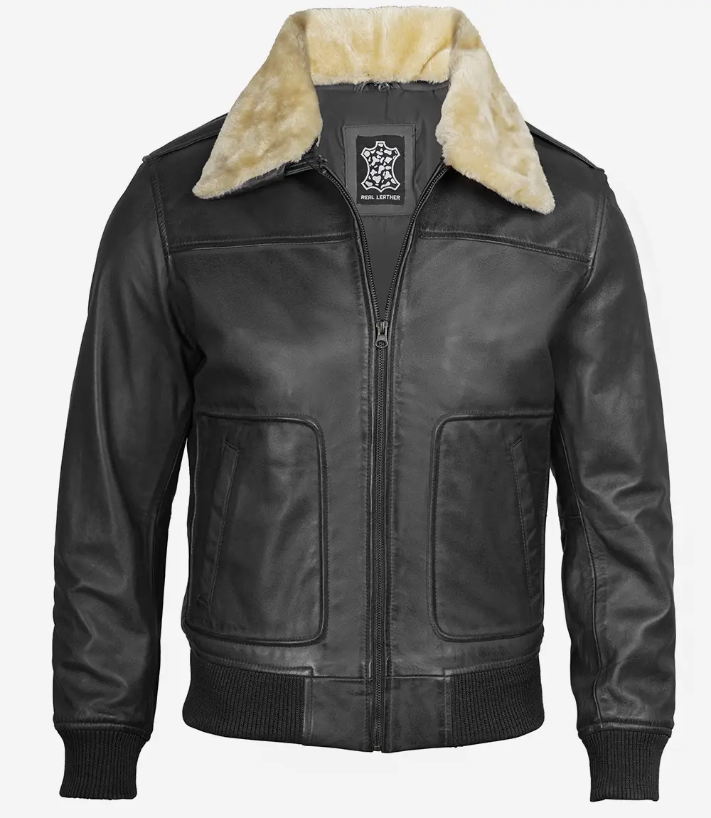 Black Leather Bomber Jacket