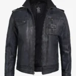 Mens Rugged Black Leather Biker Jacket