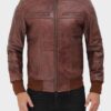 Brown leather biker bomber jacket for men