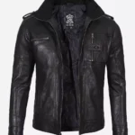 Mens Black Washed Leather Biker Jacket