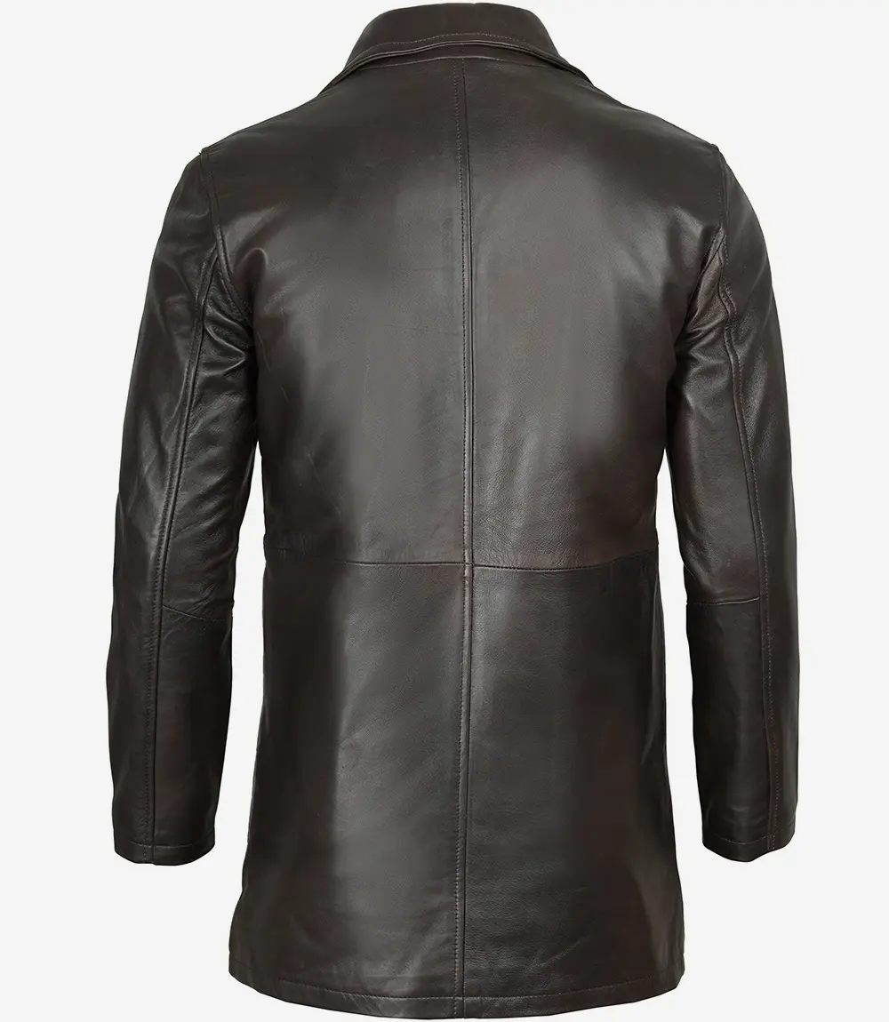 Mens Dark Brown Leather Car Coat