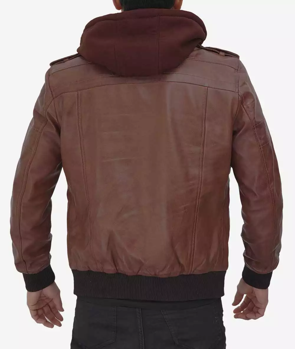 Dark Brown Leather Bomber Jacket