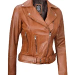 Light Brown Biker Leather Jacket for Women