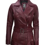 Womens Asymmetrical Biker Jacket Real Leather in Maroon
