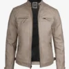 Warm Beige Leather Cafe Racer Jacket – Men's Quilted Style