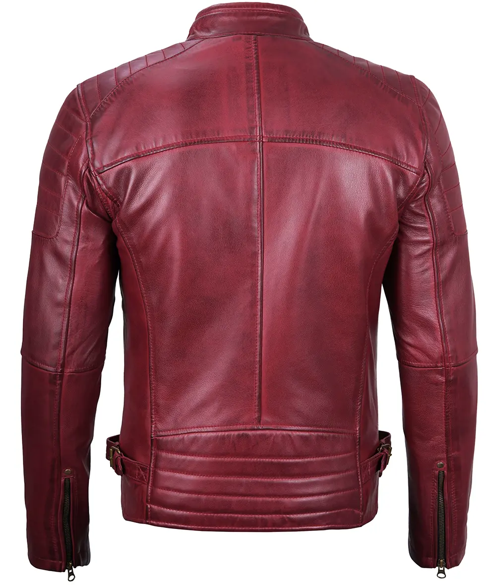 Maroon Cafe Racer Leather Jacket for Men