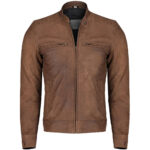 Light Brown Biker Leather Jacket For Men