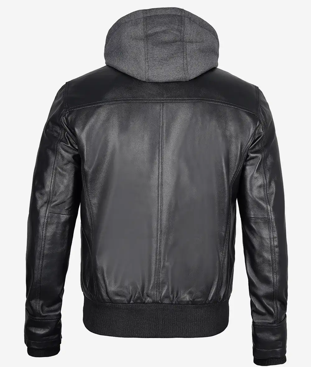 Black Leather Bomber Jacket for Men