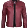 Waxed Maroon Cafe Racer Leather Jacket for Men