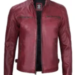Waxed Maroon Cafe Racer Leather Jacket for Men