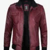Men’s Vintage Maroon Leather Bomber Jacket – Hooded Design