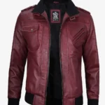 Men’s Vintage Maroon Leather Bomber Jacket – Hooded Design