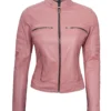 Womens Pink Leather Cafe Racer Jacket – Austin Collection
