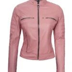 Womens Pink Leather Cafe Racer Jacket – Austin Collection