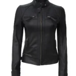 Womens Stylish Black Quilted Cafe Racer Jacket – Genuine Leather