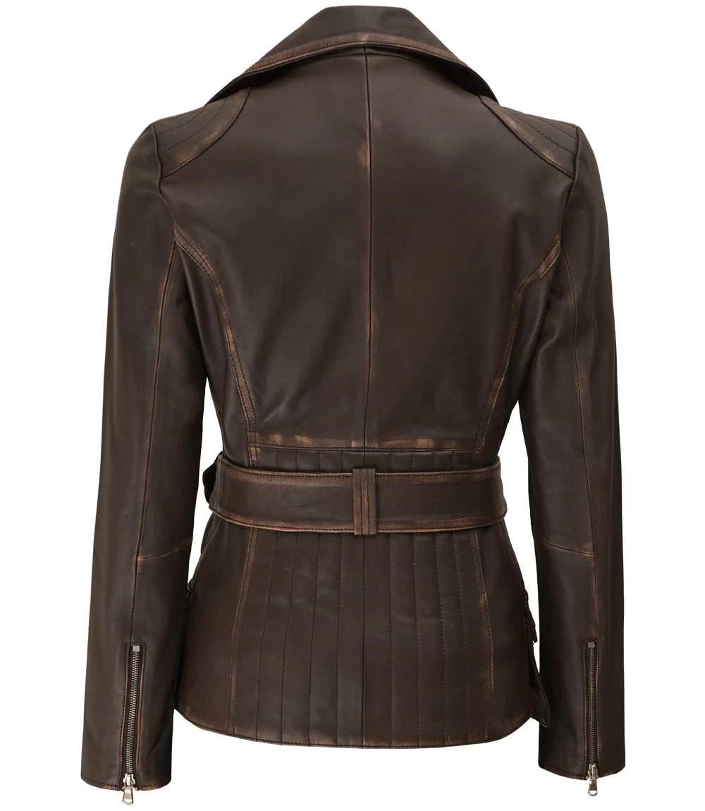 Distressed Brown Asymmetrical Leather Jacket