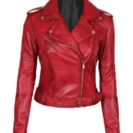 Women Classic Red Biker Leather Jacket