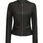 Womens Black Real Leather Cafe Racer Jacket