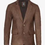 Mens Exclusive Two Button Real Leather Brown Blazer