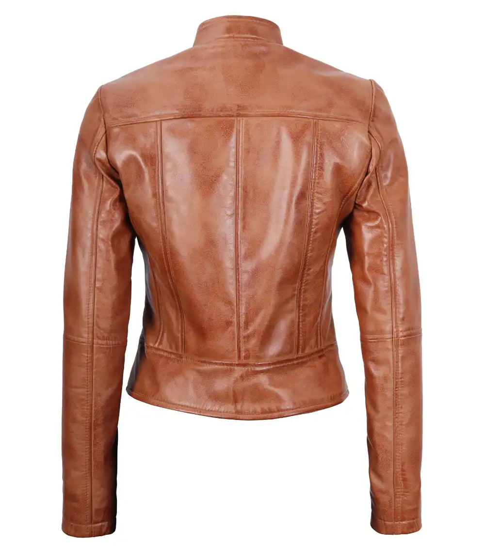 Tan Brown Leather Cafe Racer Jacket