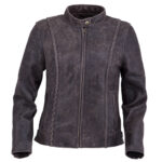 Womens Distressed Braided Leather Jacket