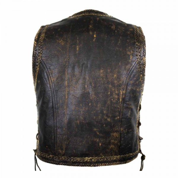 Vintage Mens Leather Vest Double Braided
