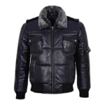 Mens Genuine Black Fur Puffer Leather Jacket