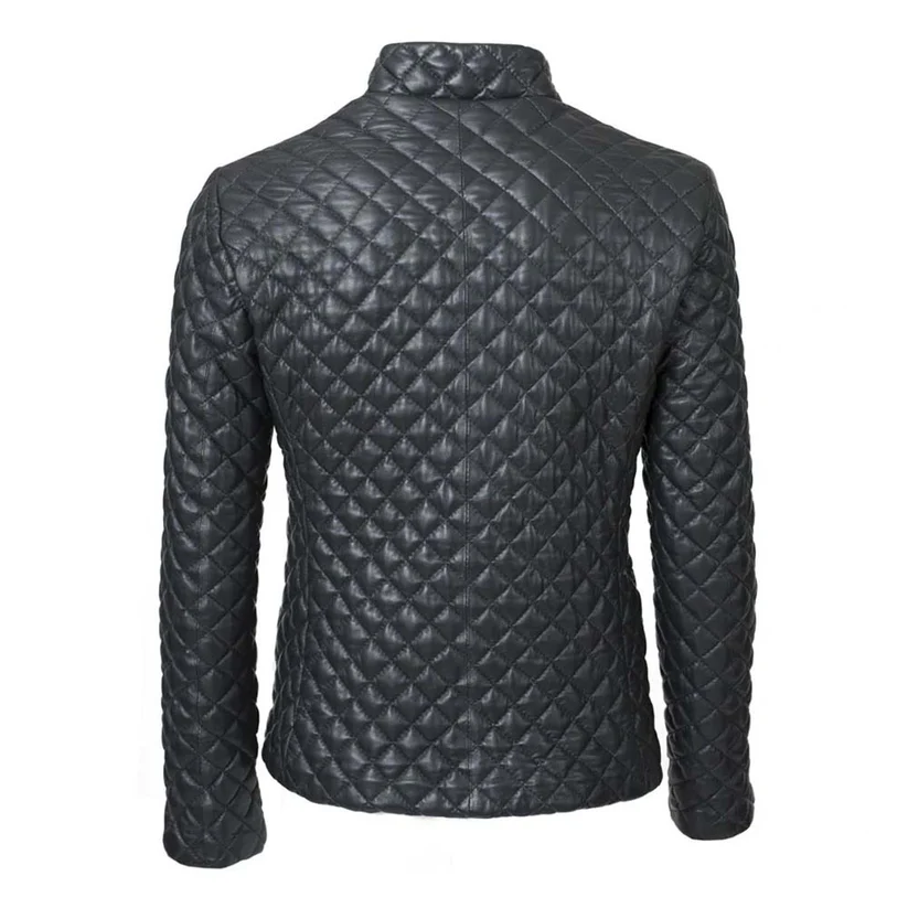 Mens Black Leather Puffer Jacket Diamond Quilted