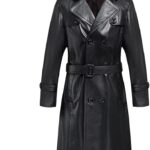 Belted Leather Trench Coat With Gun Flap